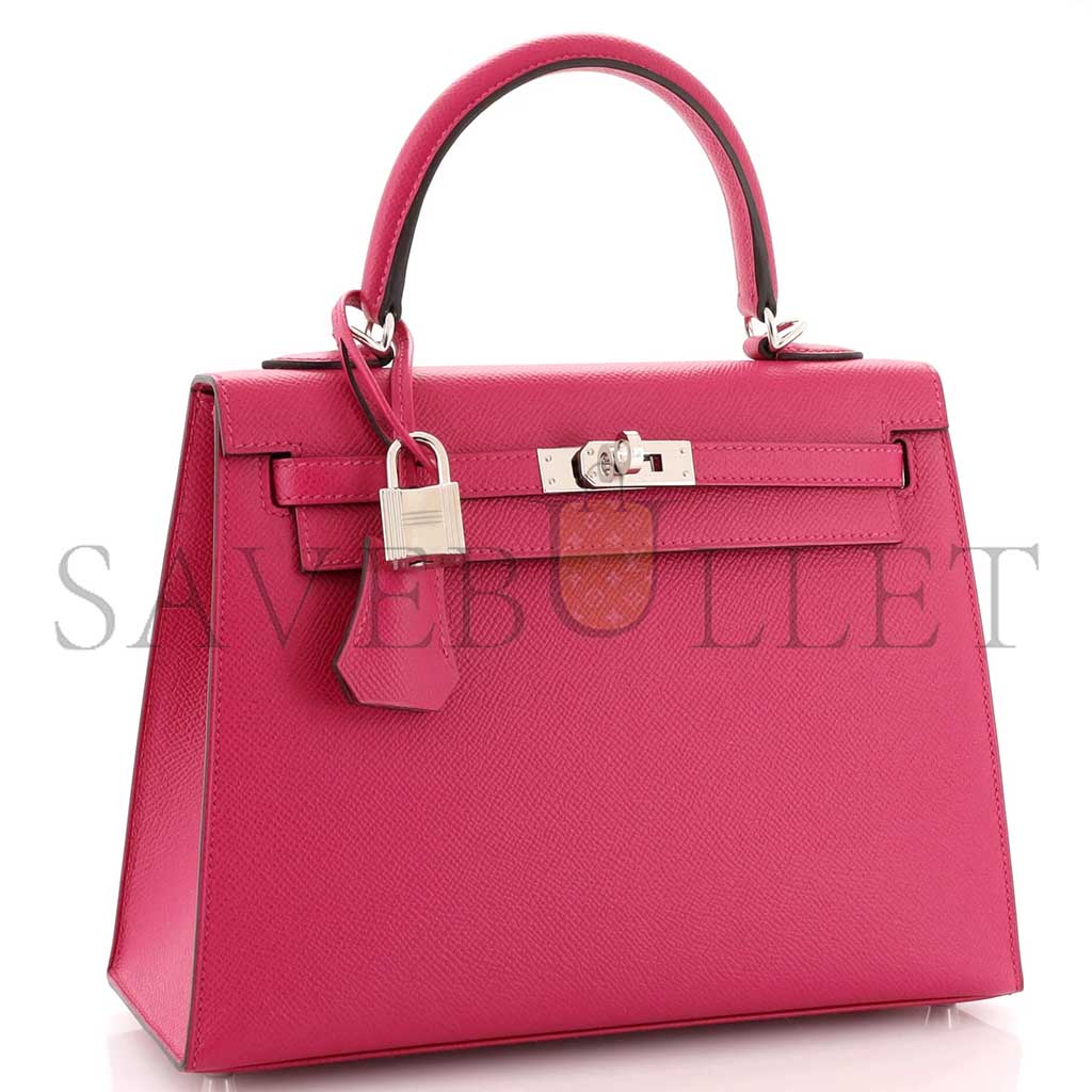 HERMÈS KELLY HANDBAG ROSE POURPRE EPSOM WITH PALLADIUM HARDWARE 25 (25*17*7cm) 